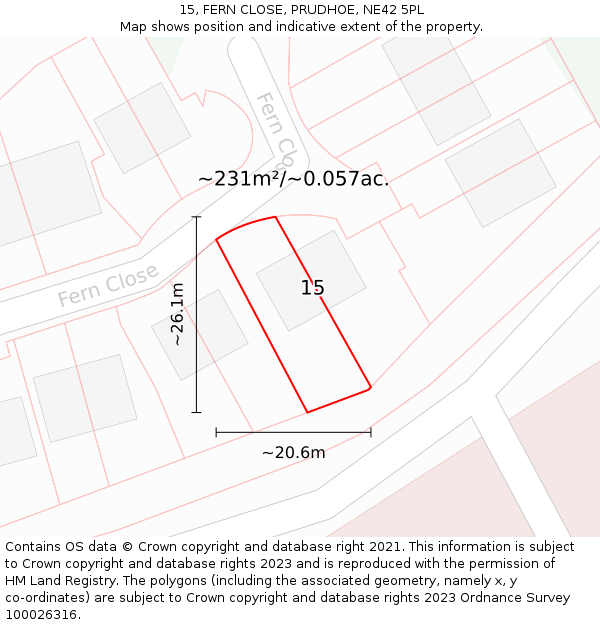 15, FERN CLOSE, PRUDHOE, NE42 5PL: Plot and title map
