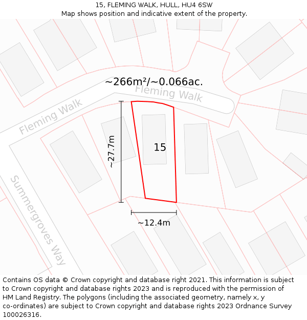 15, FLEMING WALK, HULL, HU4 6SW: Plot and title map