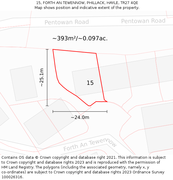 15, FORTH AN TEWENNOW, PHILLACK, HAYLE, TR27 4QE: Plot and title map