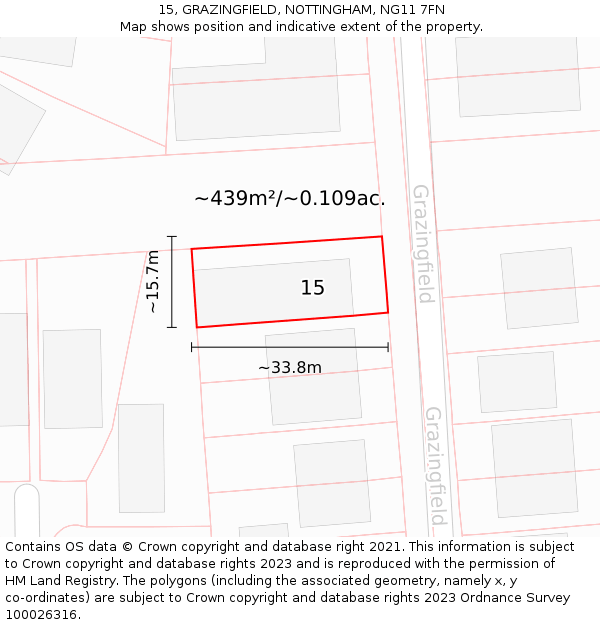 15, GRAZINGFIELD, NOTTINGHAM, NG11 7FN: Plot and title map