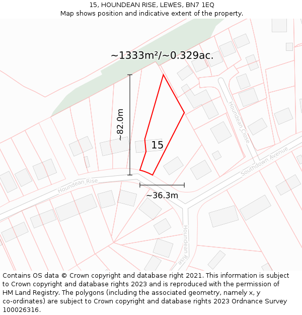 15, HOUNDEAN RISE, LEWES, BN7 1EQ: Plot and title map