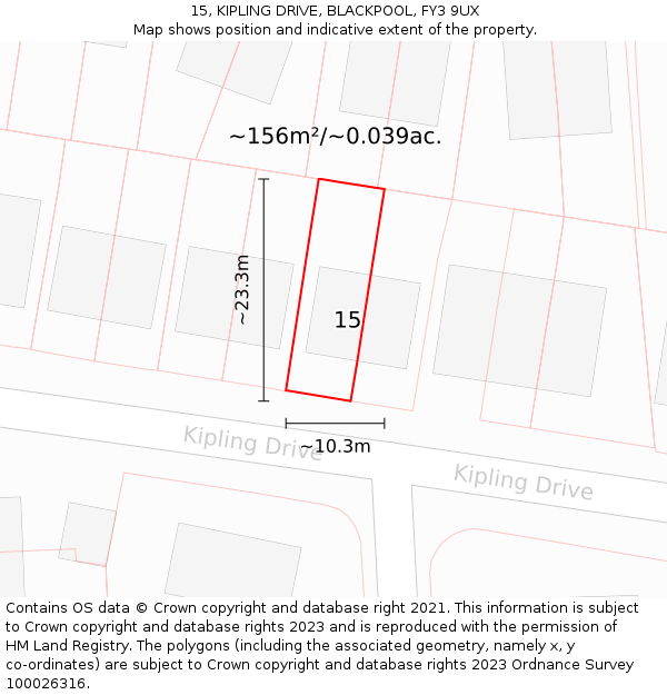 15, KIPLING DRIVE, BLACKPOOL, FY3 9UX: Plot and title map