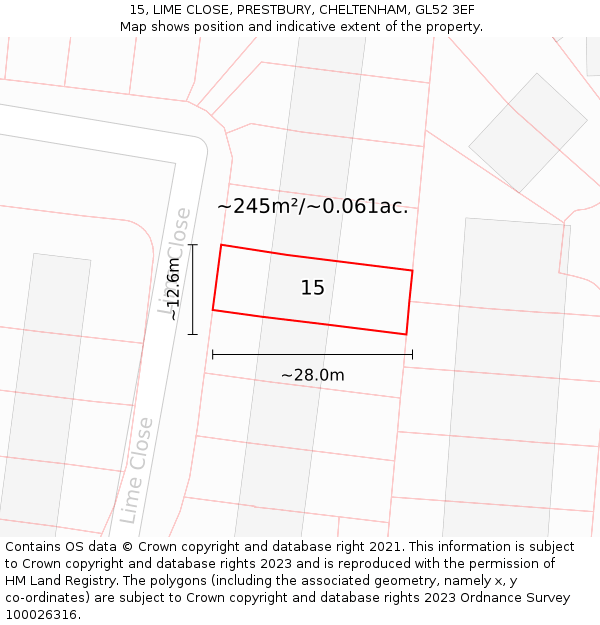 15, LIME CLOSE, PRESTBURY, CHELTENHAM, GL52 3EF: Plot and title map