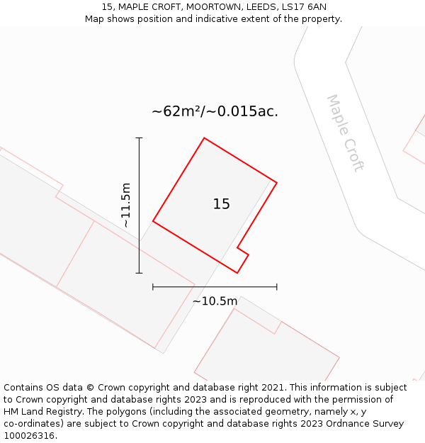 15, MAPLE CROFT, MOORTOWN, LEEDS, LS17 6AN: Plot and title map