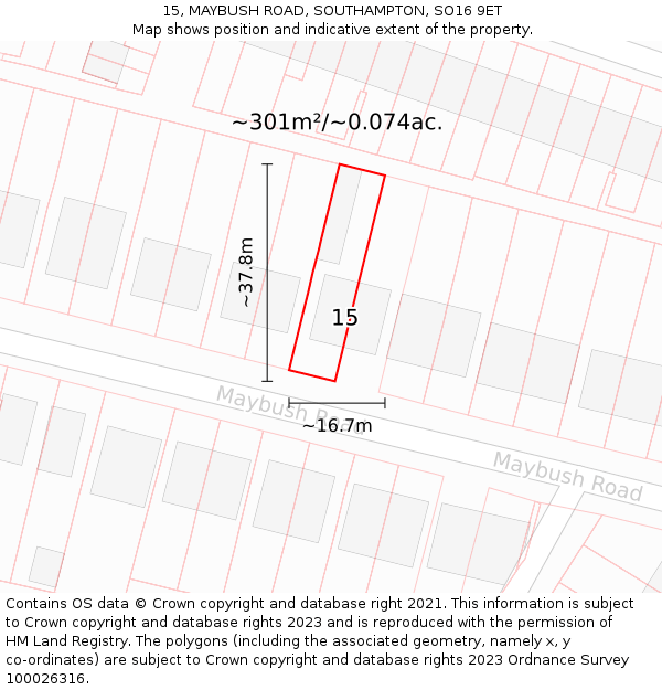 15, MAYBUSH ROAD, SOUTHAMPTON, SO16 9ET: Plot and title map