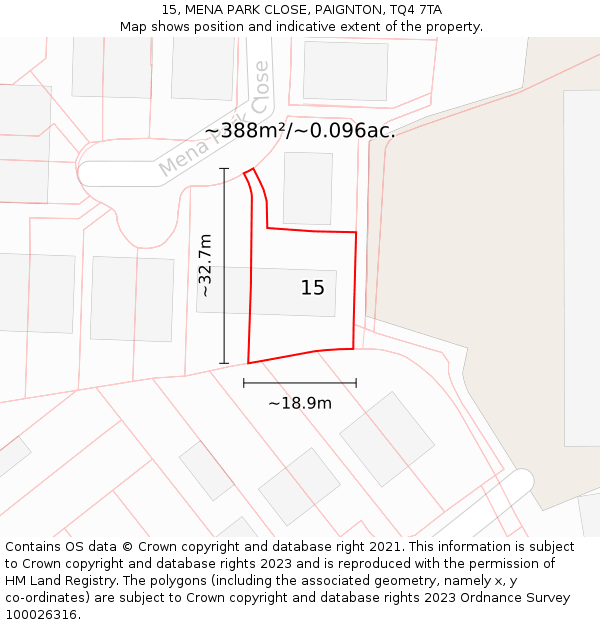15, MENA PARK CLOSE, PAIGNTON, TQ4 7TA: Plot and title map