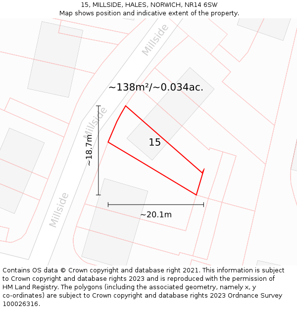 15, MILLSIDE, HALES, NORWICH, NR14 6SW: Plot and title map