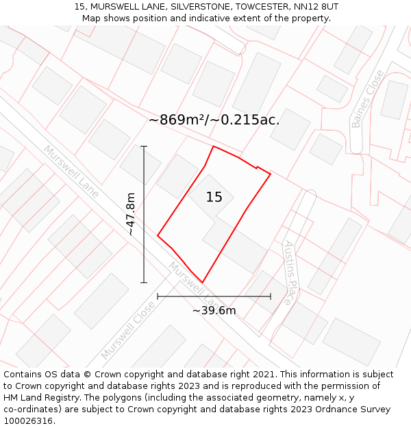 15, MURSWELL LANE, SILVERSTONE, TOWCESTER, NN12 8UT: Plot and title map