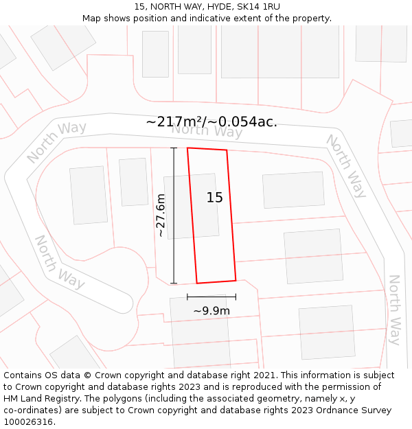 15, NORTH WAY, HYDE, SK14 1RU: Plot and title map