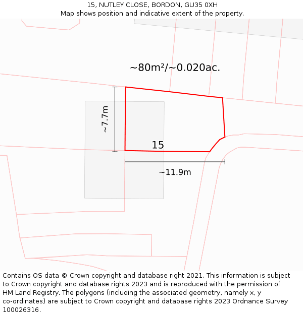 15, NUTLEY CLOSE, BORDON, GU35 0XH: Plot and title map
