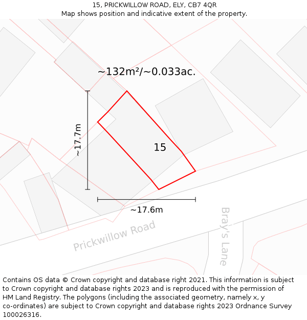 15, PRICKWILLOW ROAD, ELY, CB7 4QR: Plot and title map