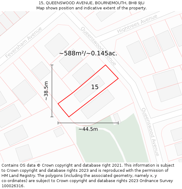 15, QUEENSWOOD AVENUE, BOURNEMOUTH, BH8 9JU: Plot and title map