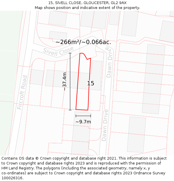 15, SIVELL CLOSE, GLOUCESTER, GL2 9AX: Plot and title map