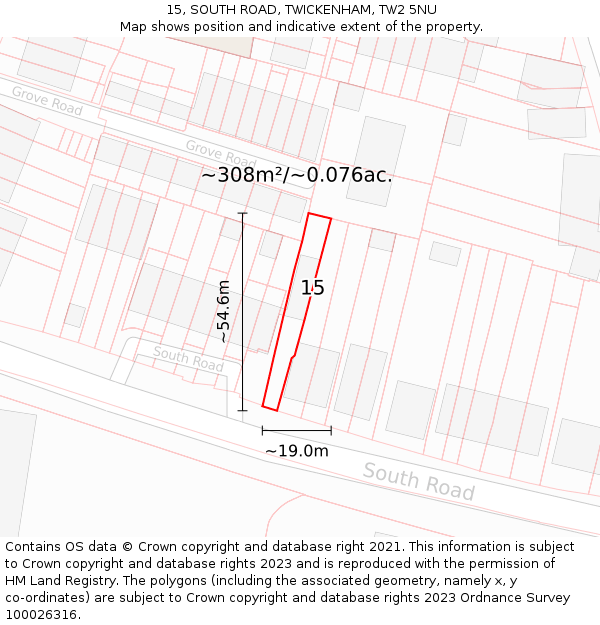 15, SOUTH ROAD, TWICKENHAM, TW2 5NU: Plot and title map