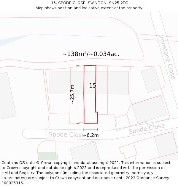 15, SPODE CLOSE, SWINDON, SN25 2EG: Plot and title map