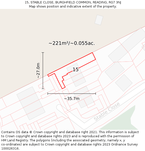 15, STABLE CLOSE, BURGHFIELD COMMON, READING, RG7 3NJ: Plot and title map