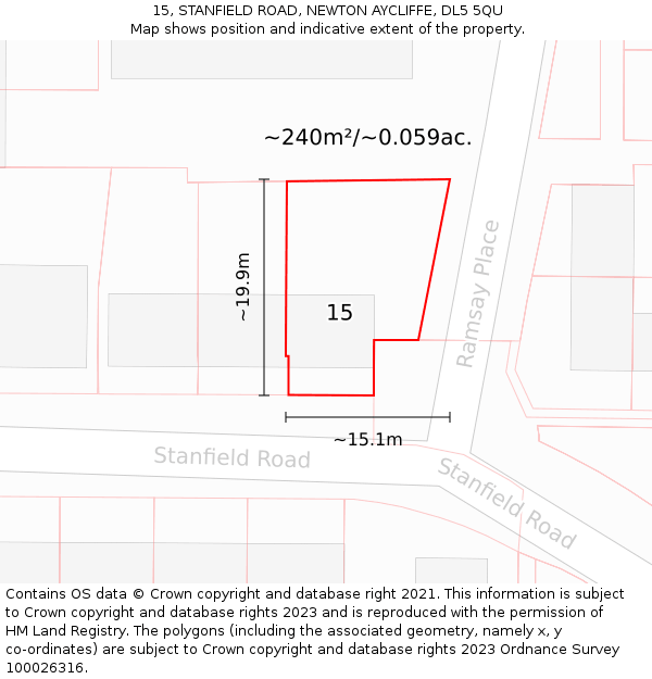 15, STANFIELD ROAD, NEWTON AYCLIFFE, DL5 5QU: Plot and title map