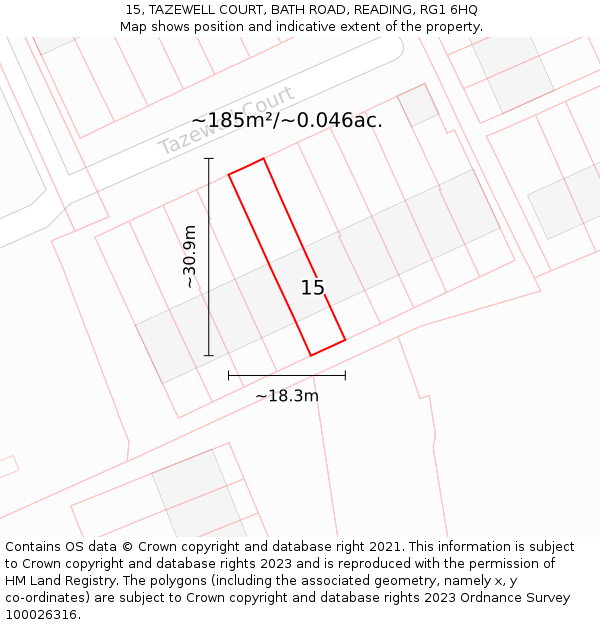 15, TAZEWELL COURT, BATH ROAD, READING, RG1 6HQ: Plot and title map
