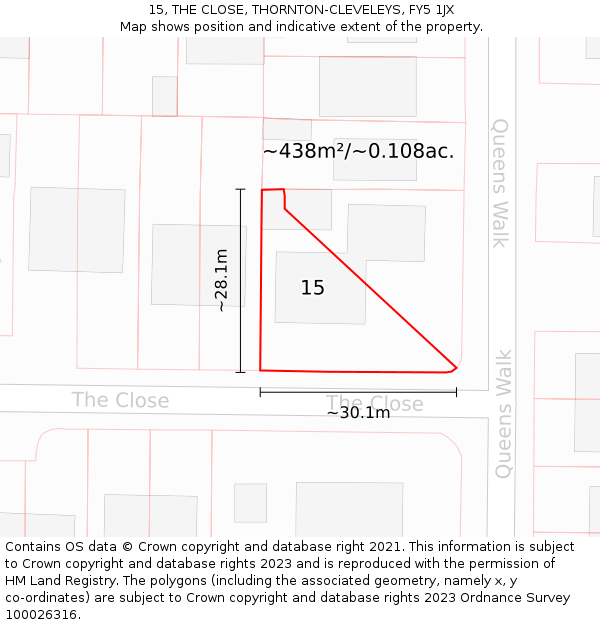 15, THE CLOSE, THORNTON-CLEVELEYS, FY5 1JX: Plot and title map