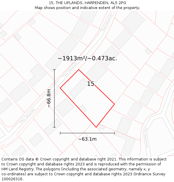 15, THE UPLANDS, HARPENDEN, AL5 2PG: Plot and title map