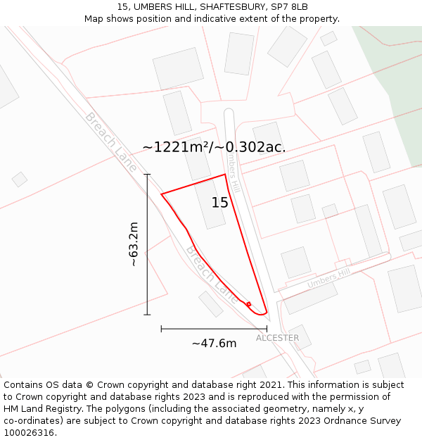 15, UMBERS HILL, SHAFTESBURY, SP7 8LB: Plot and title map