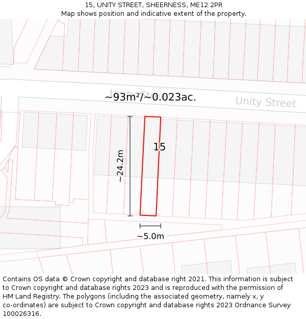 15, UNITY STREET, SHEERNESS, ME12 2PR: Plot and title map