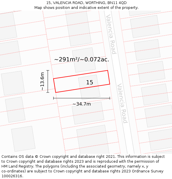 15, VALENCIA ROAD, WORTHING, BN11 4QD: Plot and title map
