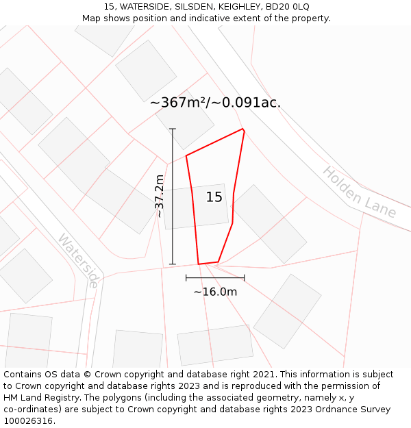 15, WATERSIDE, SILSDEN, KEIGHLEY, BD20 0LQ: Plot and title map