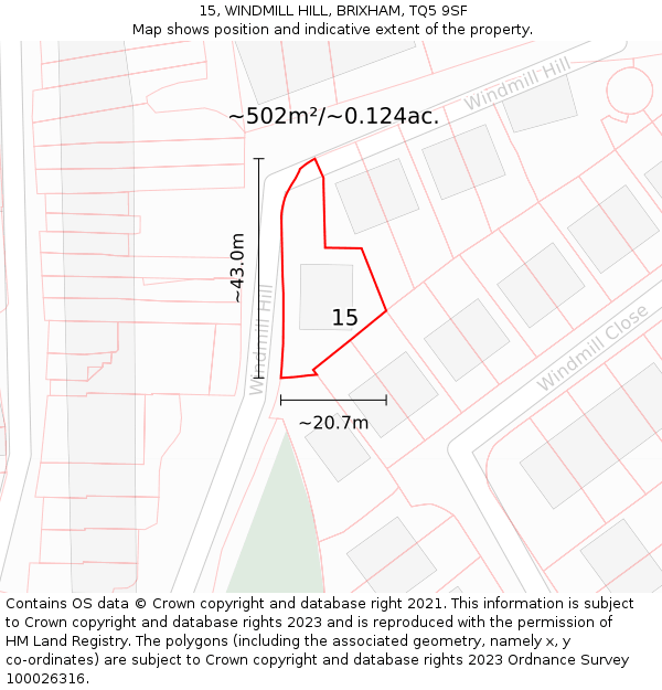 15, WINDMILL HILL, BRIXHAM, TQ5 9SF: Plot and title map
