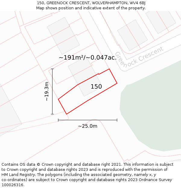 150, GREENOCK CRESCENT, WOLVERHAMPTON, WV4 6BJ: Plot and title map