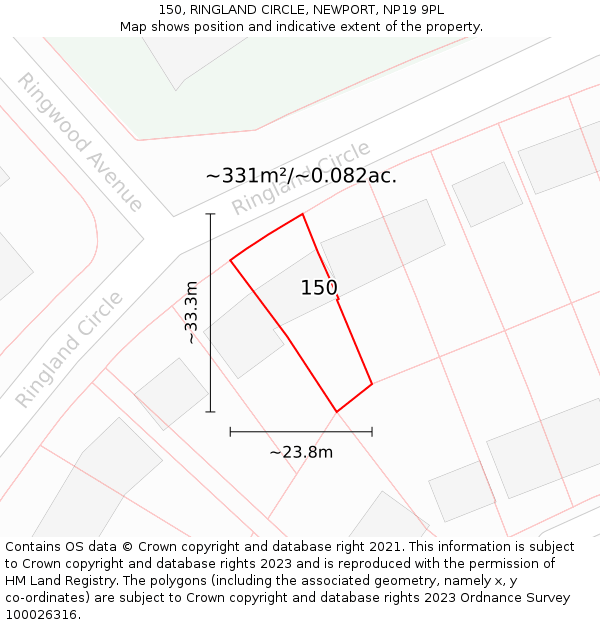 150, RINGLAND CIRCLE, NEWPORT, NP19 9PL: Plot and title map
