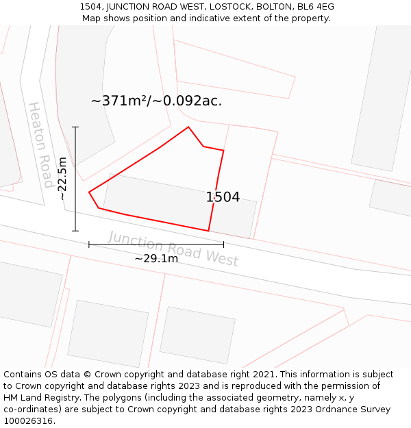 1504, JUNCTION ROAD WEST, LOSTOCK, BOLTON, BL6 4EG: Plot and title map