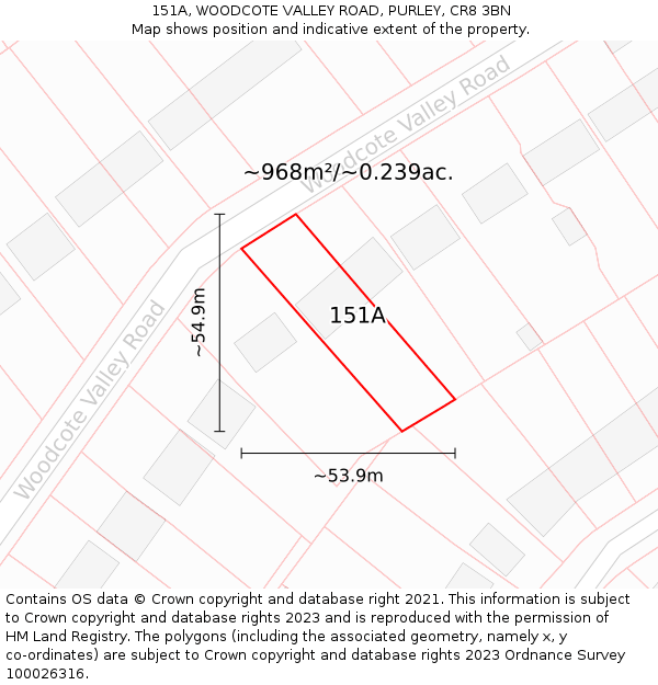 151A, WOODCOTE VALLEY ROAD, PURLEY, CR8 3BN: Plot and title map
