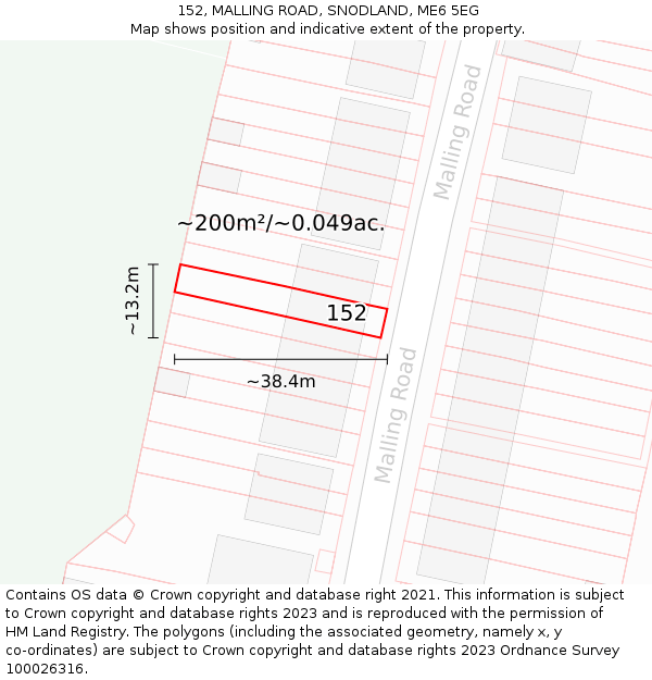 152, MALLING ROAD, SNODLAND, ME6 5EG: Plot and title map