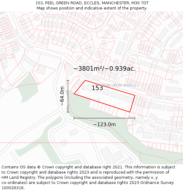 153, PEEL GREEN ROAD, ECCLES, MANCHESTER, M30 7DT: Plot and title map