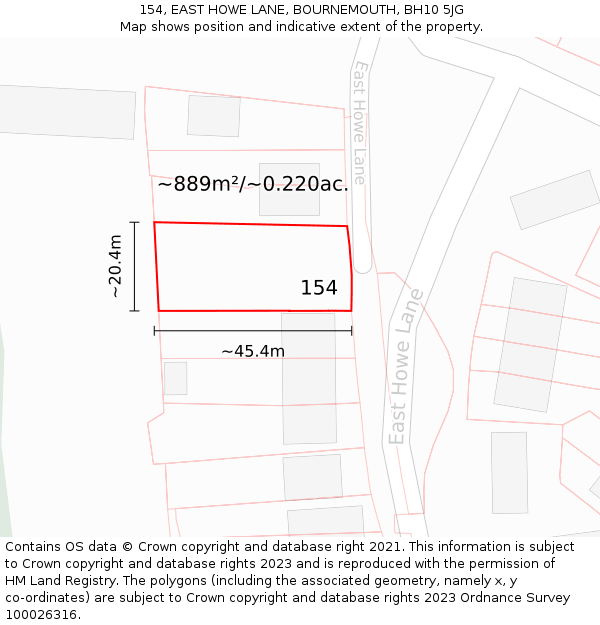 154, EAST HOWE LANE, BOURNEMOUTH, BH10 5JG: Plot and title map
