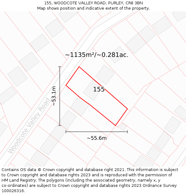 155, WOODCOTE VALLEY ROAD, PURLEY, CR8 3BN: Plot and title map