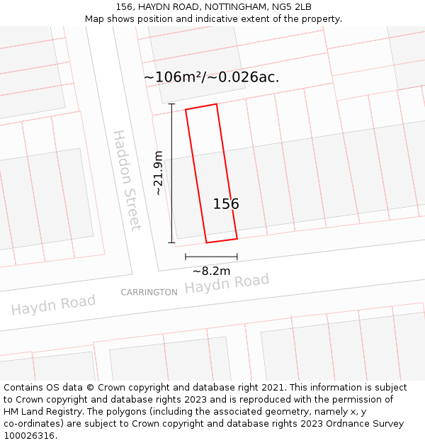 156, HAYDN ROAD, NOTTINGHAM, NG5 2LB: Plot and title map