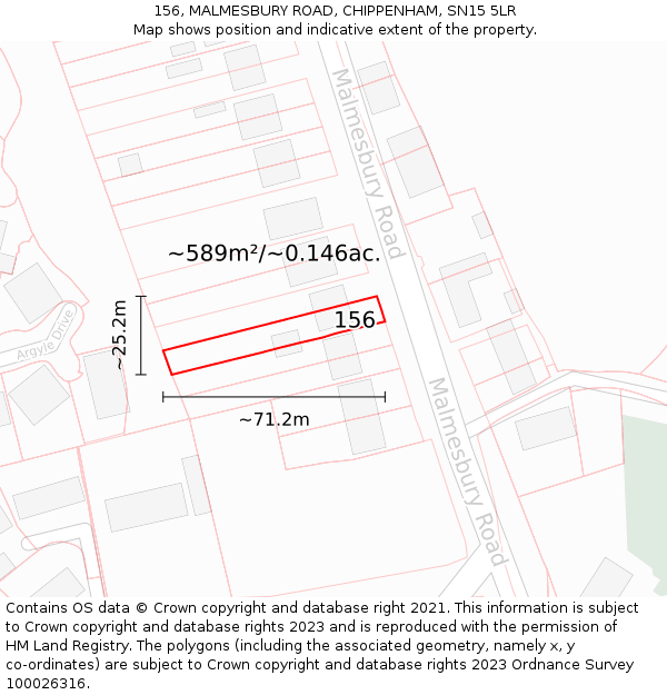 156, MALMESBURY ROAD, CHIPPENHAM, SN15 5LR: Plot and title map