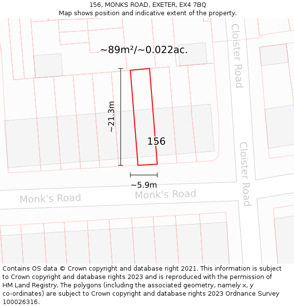 156, MONKS ROAD, EXETER, EX4 7BQ: Plot and title map