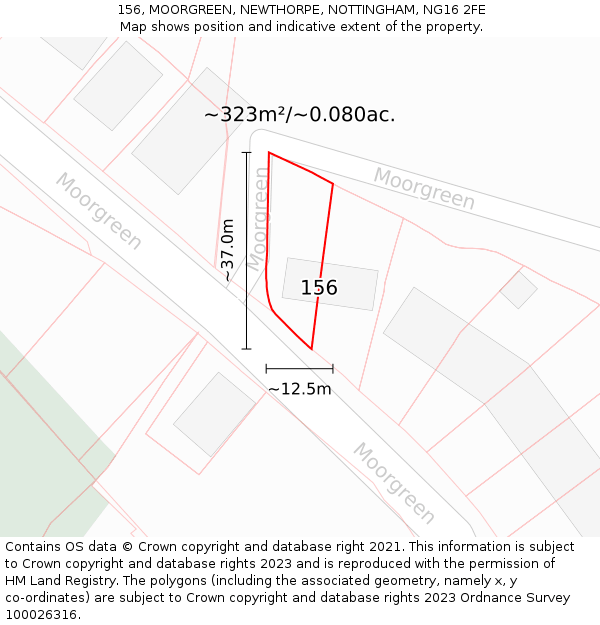 156, MOORGREEN, NEWTHORPE, NOTTINGHAM, NG16 2FE: Plot and title map