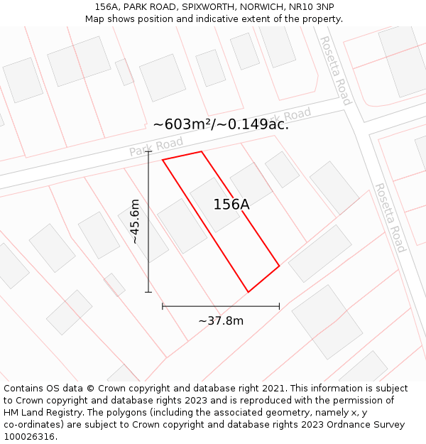 156A, PARK ROAD, SPIXWORTH, NORWICH, NR10 3NP: Plot and title map