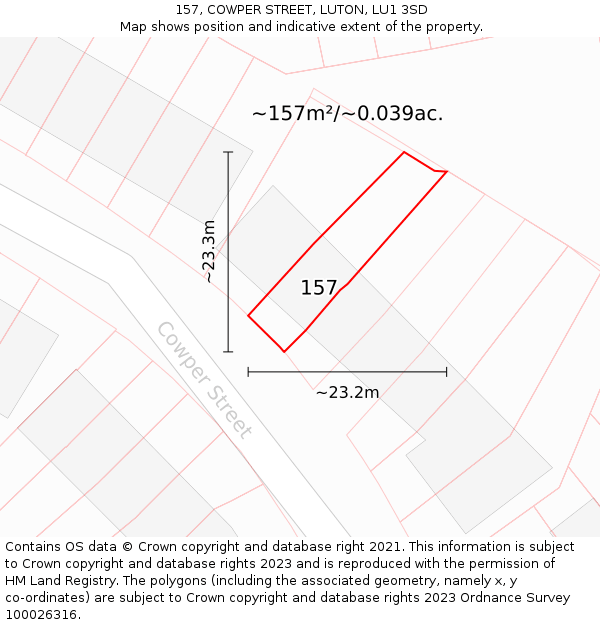 157, COWPER STREET, LUTON, LU1 3SD: Plot and title map