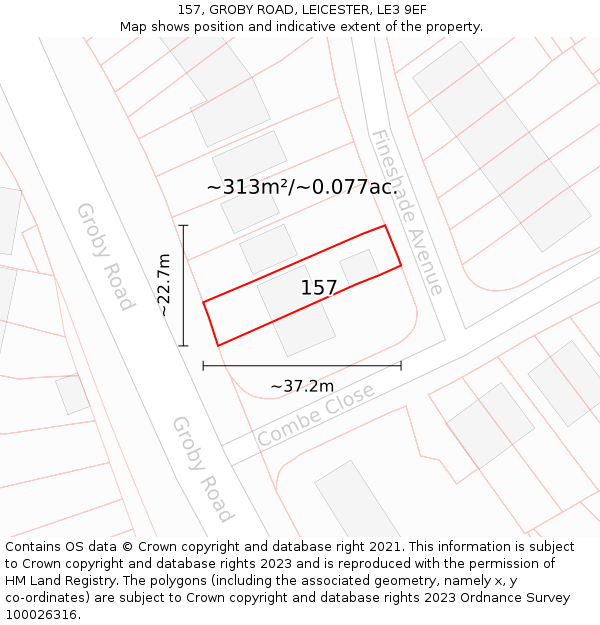 157, GROBY ROAD, LEICESTER, LE3 9EF: Plot and title map