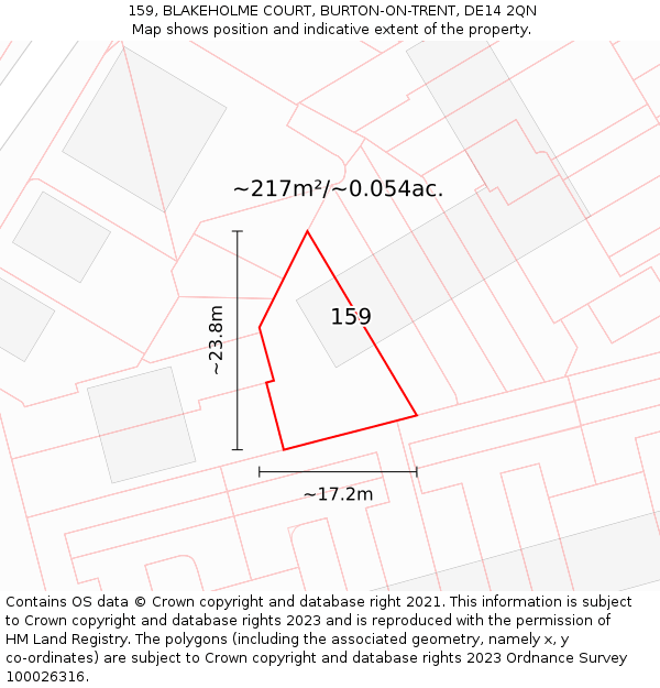 159, BLAKEHOLME COURT, BURTON-ON-TRENT, DE14 2QN: Plot and title map