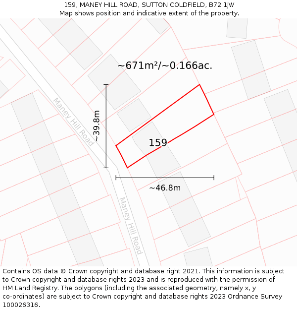 159, MANEY HILL ROAD, SUTTON COLDFIELD, B72 1JW: Plot and title map