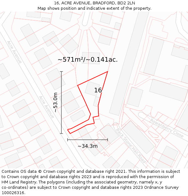 16, ACRE AVENUE, BRADFORD, BD2 2LN: Plot and title map