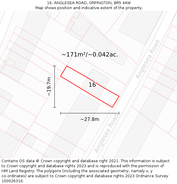 16, ANGLESEA ROAD, ORPINGTON, BR5 4AW: Plot and title map
