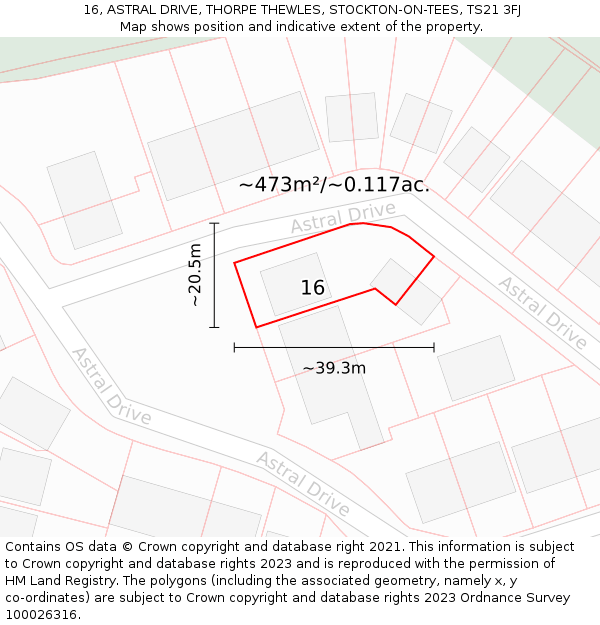 16, ASTRAL DRIVE, THORPE THEWLES, STOCKTON-ON-TEES, TS21 3FJ: Plot and title map
