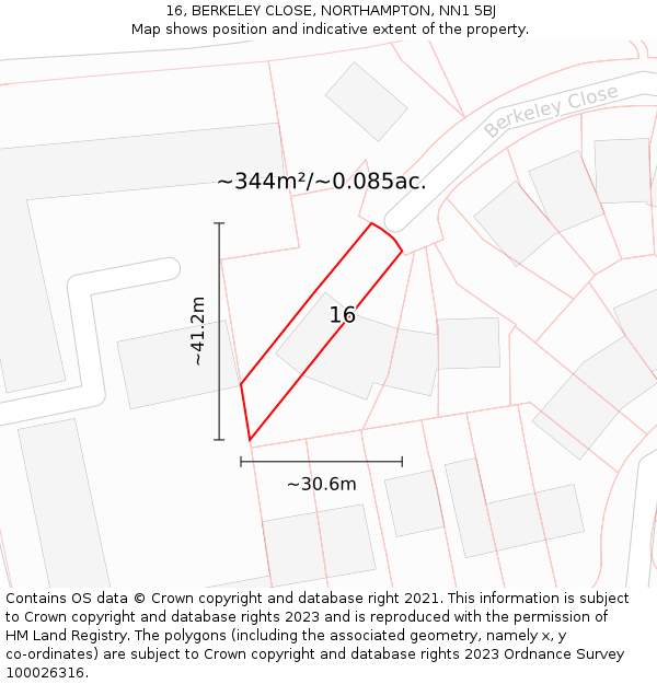 16, BERKELEY CLOSE, NORTHAMPTON, NN1 5BJ: Plot and title map